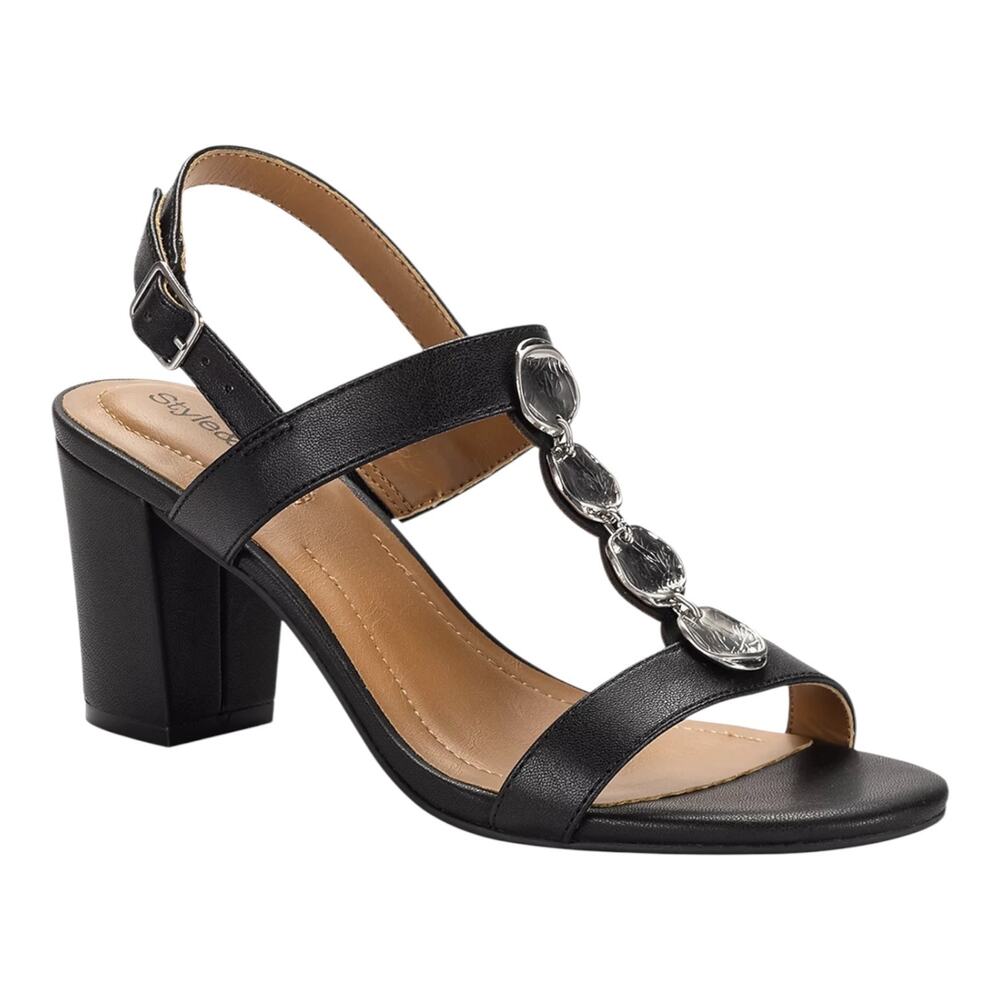 Style & Co Women's Penny Bejeweled T-Strap Sandals Black Size 9